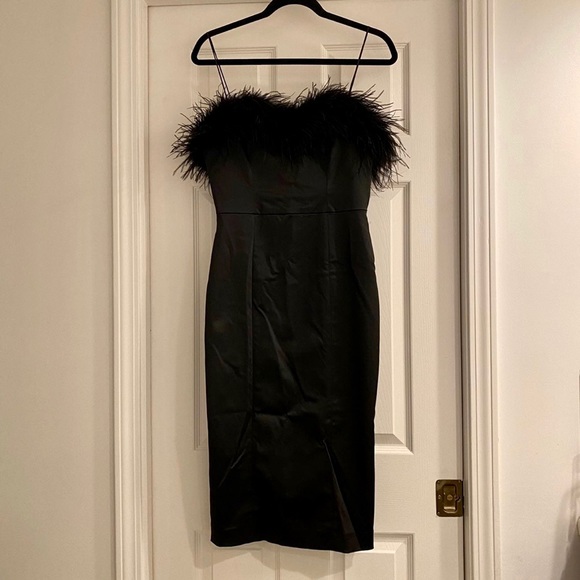 NWT Veronica Beard 6 Lilya Black Ostrich Feather Midi Satin Dress Strap - Picture 9 of 12